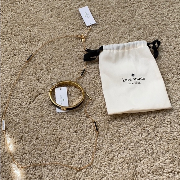 NWT Kate spade bangle and necklace set blk/gld - Picture 2 of 4